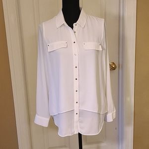 WHBM White Blouse w/Silver Buttons